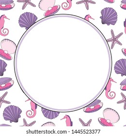 design of seashell round frame, underwater life round template vector