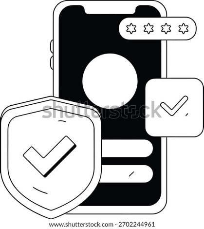 Design secure mobile phone data protection authentication shield checkmark privacy safety access control app security verctor art illustration png