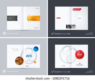 Design set of abstract double-page brochure with colourful circles, quares, triangles for branding. Business vector broadside.