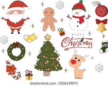 Design a set of Christmas character vectors. Christmas characters Santa Claus, snowman, reindeer, ginger bread, Christmas tree, snowflakes,...
Vector illustration of the Christmas season