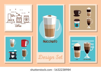 design set of coffee and icons vector illustration design