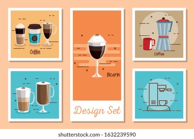 design set of coffee and icons vector illustration design