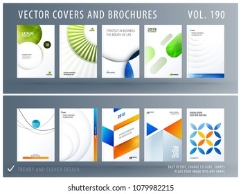 Design set of colourful abstract templates for business, trendy shapes, circles, rounds, rectangles, triangles.
