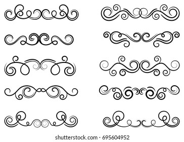 Design set of curls and scrolls. Decorative divider elements for frames and books. Elegant swirl vector illustration. 