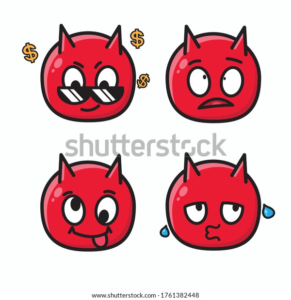 Design Set Cute Evil Face Red Stock Vector (Royalty Free) 1761382448 ...