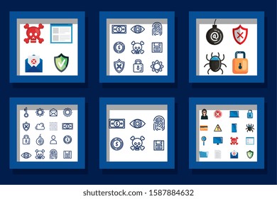 design set cyber security and icons vector illustration design