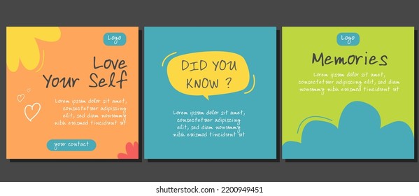 Design Set of Editable Social Media Post Template for Your Marketing Business, Promo, Education, Discount, Sale, Banner, Website Ads, Marketplace Based Colorful Kids Vector Background Illustration