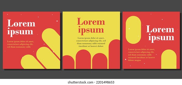 Design Set of Editable Social Media Post Template for Your Marketing Business, Promotion, Discount, Sale, Banner, Flyer, Website Advertising, Marketplace Yellow and Red Colors Vector Illustration