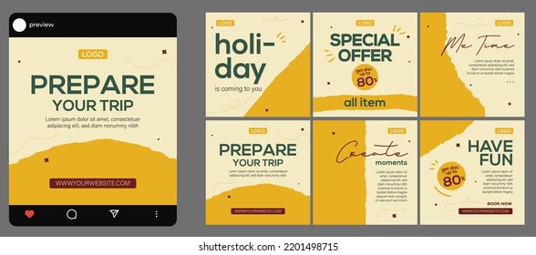 Design Set of Editable Social Media Post Template for Your Marketing Business, Promotion, Discount, Sale, Banner, Flyer, Website Advertising, Marketplace Holiday Yellow Colors Vector Illustration