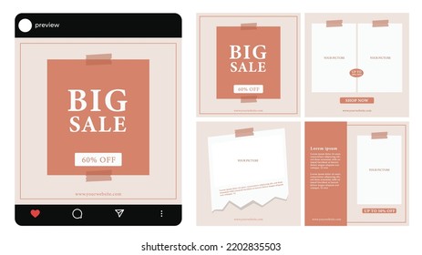 Design Set of Editable Social Media Post Template for Your Marketing Business, Promotion, Discount, Sale, Banner, Flyer, Website Advertising, Marketplace Vector Illustration