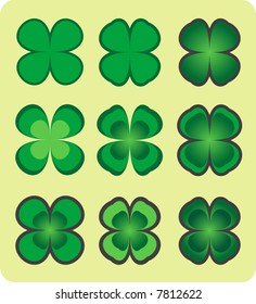 A design set of four leaved clovers.