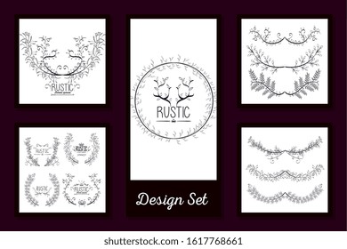 design set of frames rustic floral vector illustration design