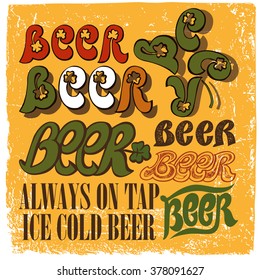 Design set of handwritten type for beer theme. Set contains word "beer" in different variations.Design set covers St. Patrick's Day.