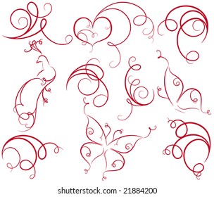 Design set with heart, bird, butterfly and curls