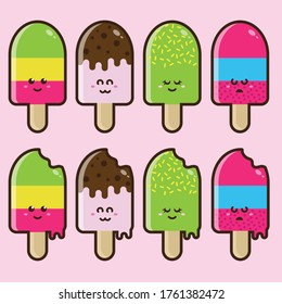 Design set of ice cream with sweet taste and have a few bites on top