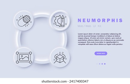 Design set line icon. Photo and video editing, cutting, pencil, coloring. Neomorphism style. Vector line icon for business and advertising