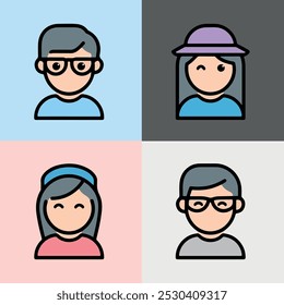 Design a set of modern user profile icons in a minimalist flat vector style