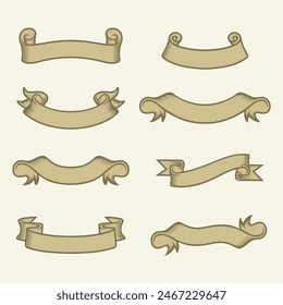 diseño de un conjunto de cintas de papiro o pergamino viejas, muy adecuadas para logotipos, etiquetas, signos ornamentales, decoraciones y otros.