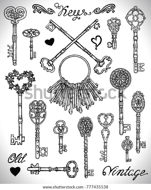 Design Set Old Vintage Keys Heart Stock Image Download Now