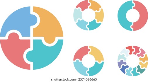 Design set of puzzle process diagrams