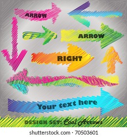 Design set; Rainbow colored scribbled arrows