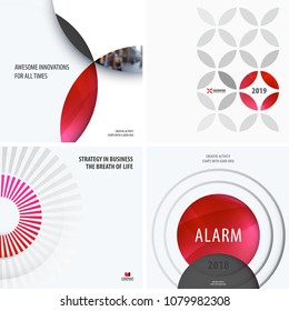 Design set of red colourful abstract vector elements for modern background with circles, squares, triangles, smooth shapes