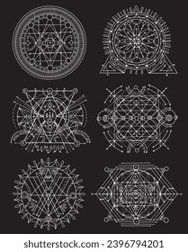 Design set with sacred geometry elements, shapes and patterns isolated. Mystic, esoteric and occult concept