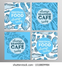 Design-Set Meeresfrüchte-Café. Restaurantbroschüre, Flyer.Handgezeichnet Grafik.Vektorillustration Illustration.