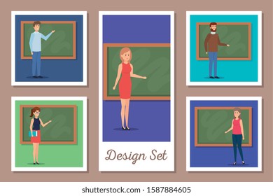 design set of teachers with chalkboard vector illustration design
