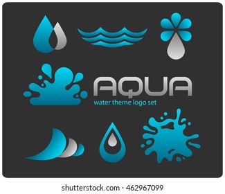 Design set of water logotypes on dark background