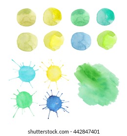 design set of watercolor blobs and blots