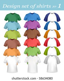 Design set of white and colored shirts. Vector.