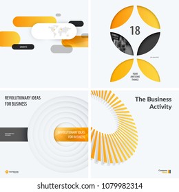 Design set of yellow colourful abstract vector elements for modern background with circles, squares, triangles, smooth shapes