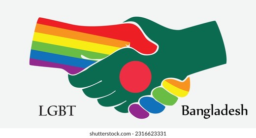 Design shake hand, Concept LGBT and Bangladesh country cooperation on gender equality rights and sex differences, Rainbow color and flag country on hand shake shape. 