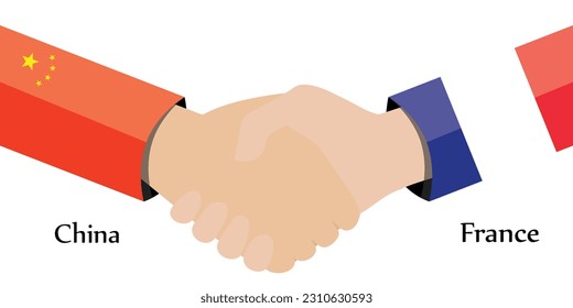 Design shake hands. Concept China and France the borth country a good contact, business, travel, transport and technology.