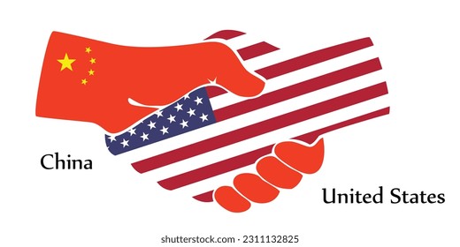 Design shake hands. Concept China and United States the borth country a good contact, business, travel, transport and technology.