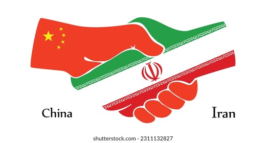 El diseño da la mano. Concepto de China e Irán el país del nacimiento como un buen contacto, negocios, viajes, transporte y tecnología.