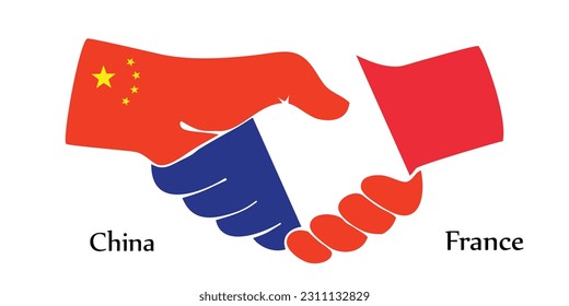 Design shake hands. Concept China and France the borth country a good contact, business, travel, transport and technology.