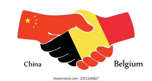 El diseño da la mano. Concepto China y Bélgica como el país del nacimiento un buen contacto, negocios, viajes, transporte y tecnología.