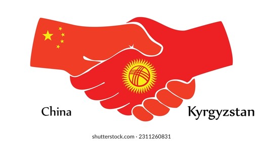 Design shake hands. Concept China and Kyrgyzstan the borth country a good contact, business, travel, transport and technology.