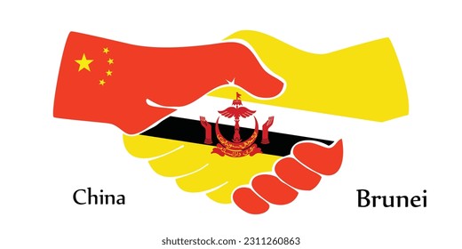 Design shake hands. Concept China and Brunei the borth country a good contact, business, travel, transport and technology.