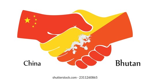 Design shake hands. Concept China and Bhutan the borth country a good contact, business, travel, transport and technology.