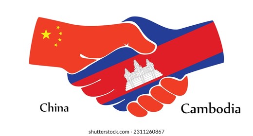 El diseño da la mano. Concepto China y Camboya el país del nacimiento como un buen contacto, negocios, viajes, transporte y tecnología.