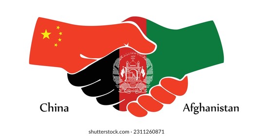 El diseño da la mano. Concepto de China y Afganistán como el país del nacimiento un buen contacto, negocios, viajes, transporte y tecnología.