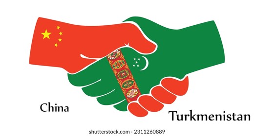 El diseño da la mano. Concepto de China y Turkmenistán como el país del nacimiento un buen contacto, negocios, viajes, transporte y tecnología.