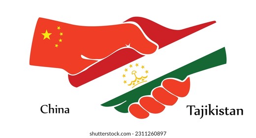 El diseño da la mano. Concepto de China y Tayikistán el país del nacimiento como un buen contacto, negocios, viajes, transporte y tecnología.