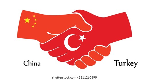 Design shake hands. Concept China and Turkey the borth country a good contact, business, travel, transport and technology.