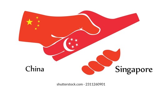 Design schüttelt die Hände. Konzeption China und Singapur das Borth Land ein guter Kontakt, Business, Reise, Transport und Technologie.