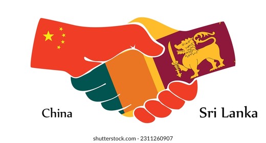 El diseño da la mano. Concepto China y Sri Lanka el país del nacimiento como un buen contacto, negocios, viajes, transporte y tecnología.