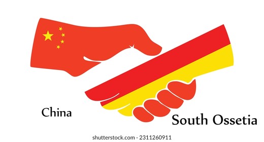 El diseño da la mano. Concepto de China y Osetia del Sur en el país del nacimiento un buen contacto, negocios, viajes, transporte y tecnología.